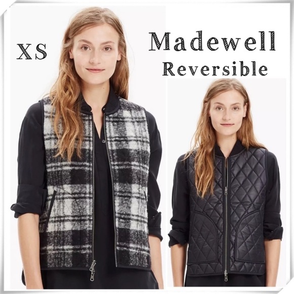 MADEWELL Copeland Plaid Reversible Quilt Puffer Vest Black Size XS Style #E2133 - Picture 1 of 8
